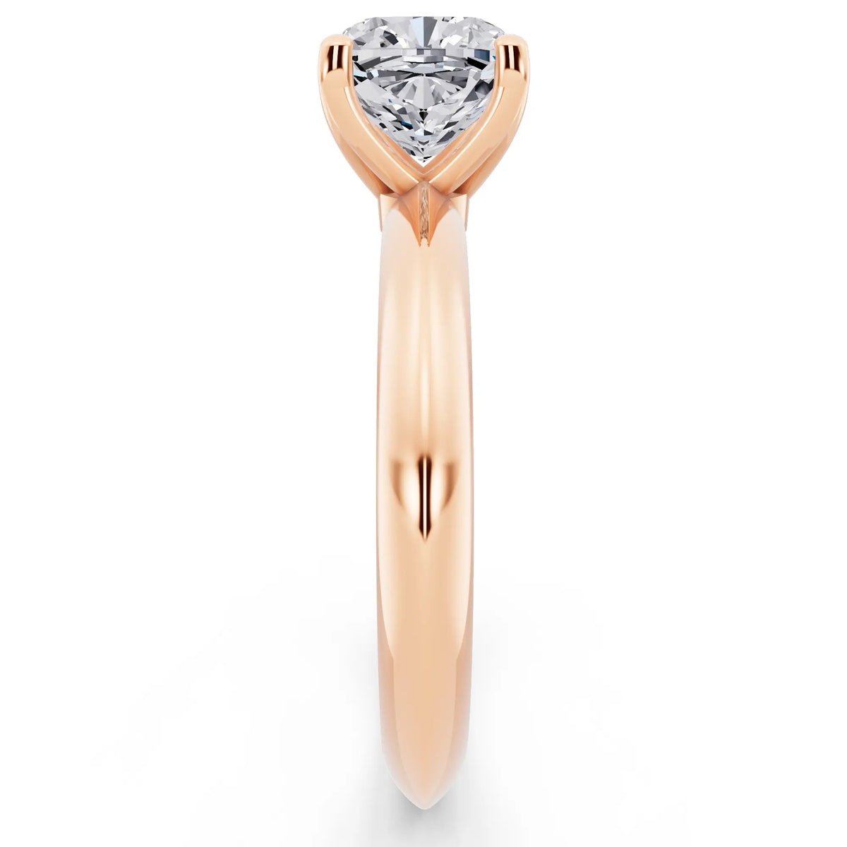 14 KT Rose Gold Cushion Cut Diamond Classic Solitaire Ring - side view