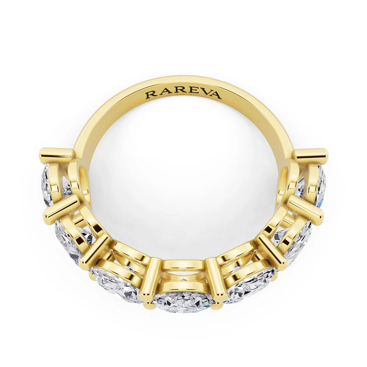10K Yellow Gold Seven Stone Oval Cut Diamond Half Eternity Wedding Band - 2.8mm - Top