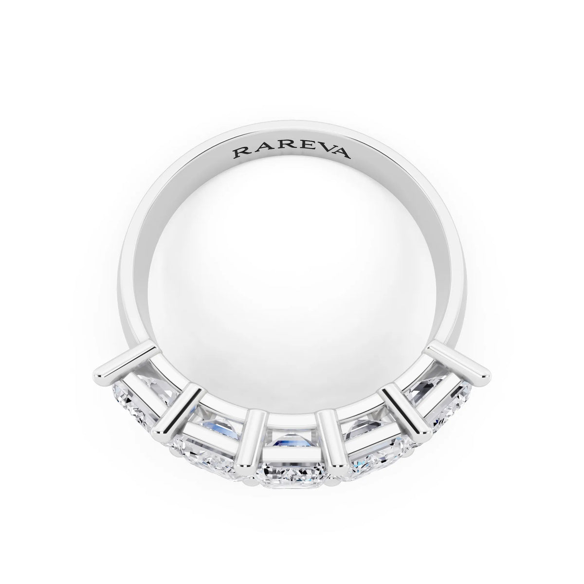 Platinum Five Stone Emerald Cut Diamond Half Eternity Wedding Band - 3mm - Top
