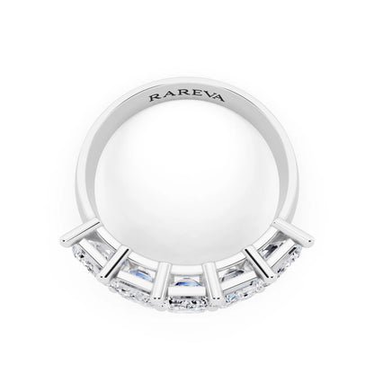 Platinum Five Stone Emerald Cut Diamond Half Eternity Wedding Band - 3mm - Top