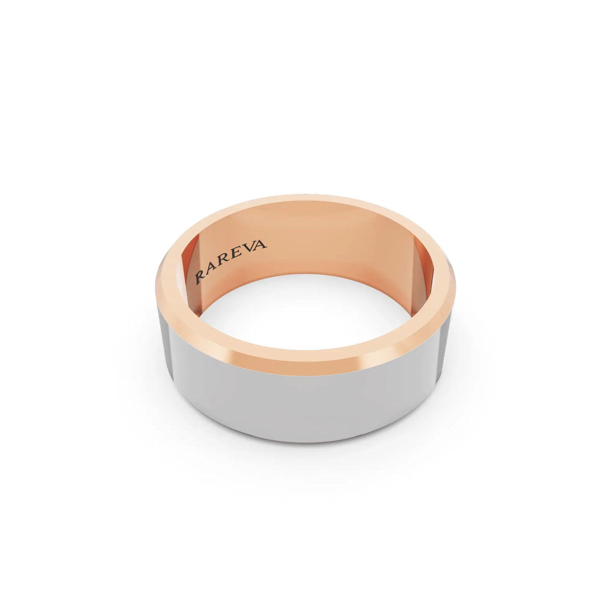 14K Rose Gold Men's Slim Bevel Flat Wedding Band - 7mm - Left