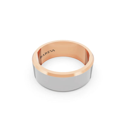 14K Rose Gold Men's Slim Bevel Flat Wedding Band - 7mm - Left