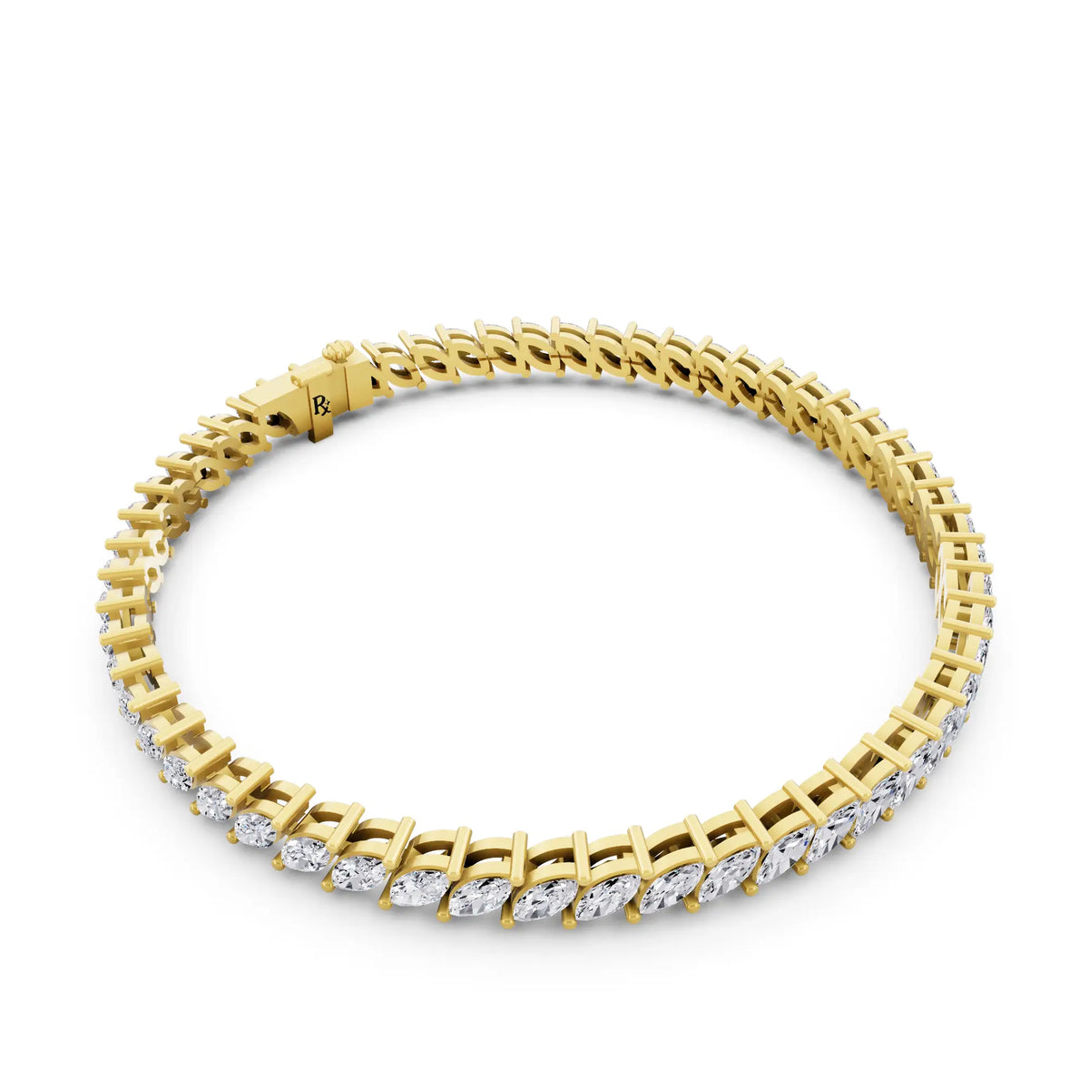10K Yellow Gold Marquise Cut Diamond Tennis Bracelet - Left