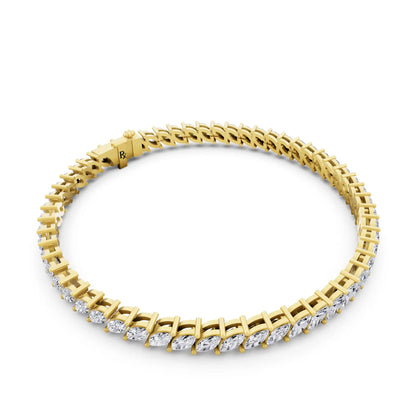 10K Yellow Gold Marquise Cut Diamond Tennis Bracelet - Left