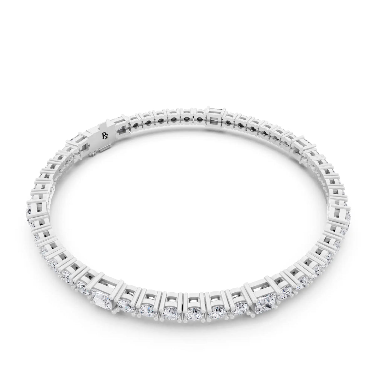 Platinum Round and Princess Cut Diamond Tennis Bracelet - Left