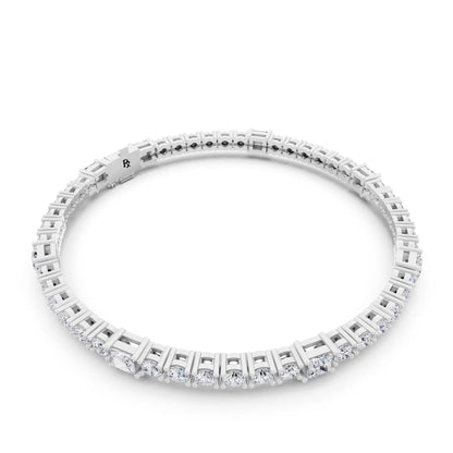 Platinum Round and Princess Cut Diamond Tennis Bracelet - Left