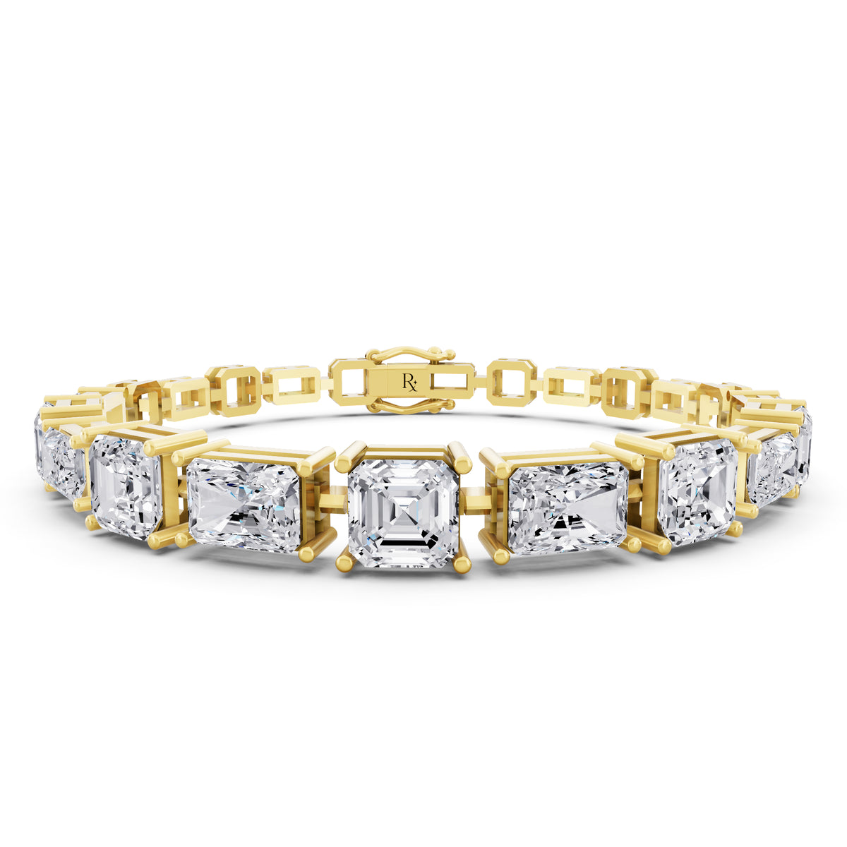14K Yellow Gold Radiant and Square Emerald Cut Diamond Tennis Bracelet - Main