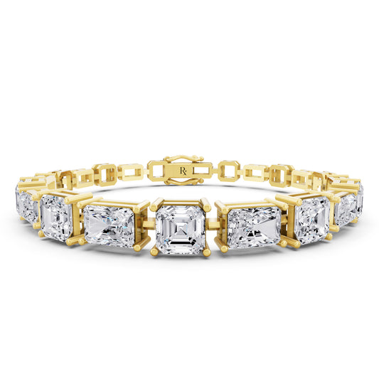 14K Yellow Gold Radiant and Square Emerald Cut Diamond Tennis Bracelet - Main