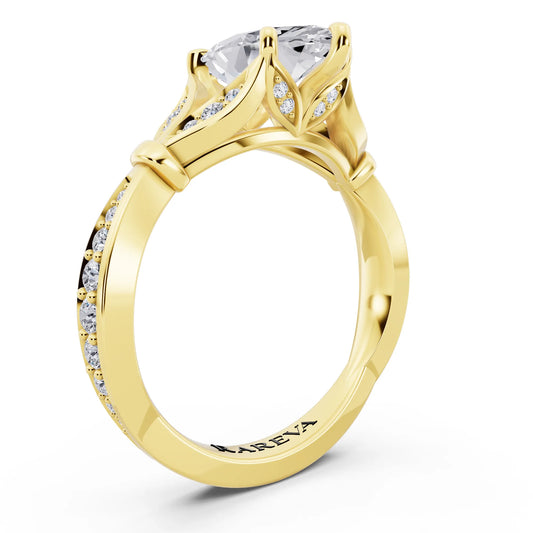 18 KT Yellow Gold Marquise Cut Diamond Ring with Lotus Collar - top view