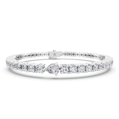 Silver Round Cut Diamond Tennis Bracelet with Pear Accent - Main
