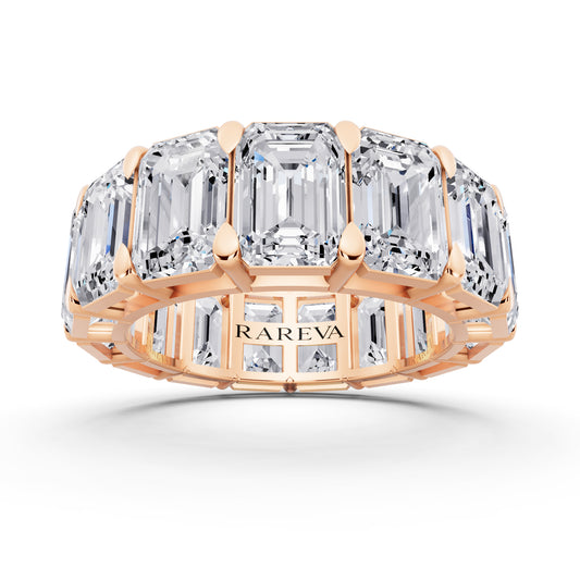 10K Rose Gold Emerald Cut Diamond Eternity Band - 6.7mm - 11.00ctw - Front