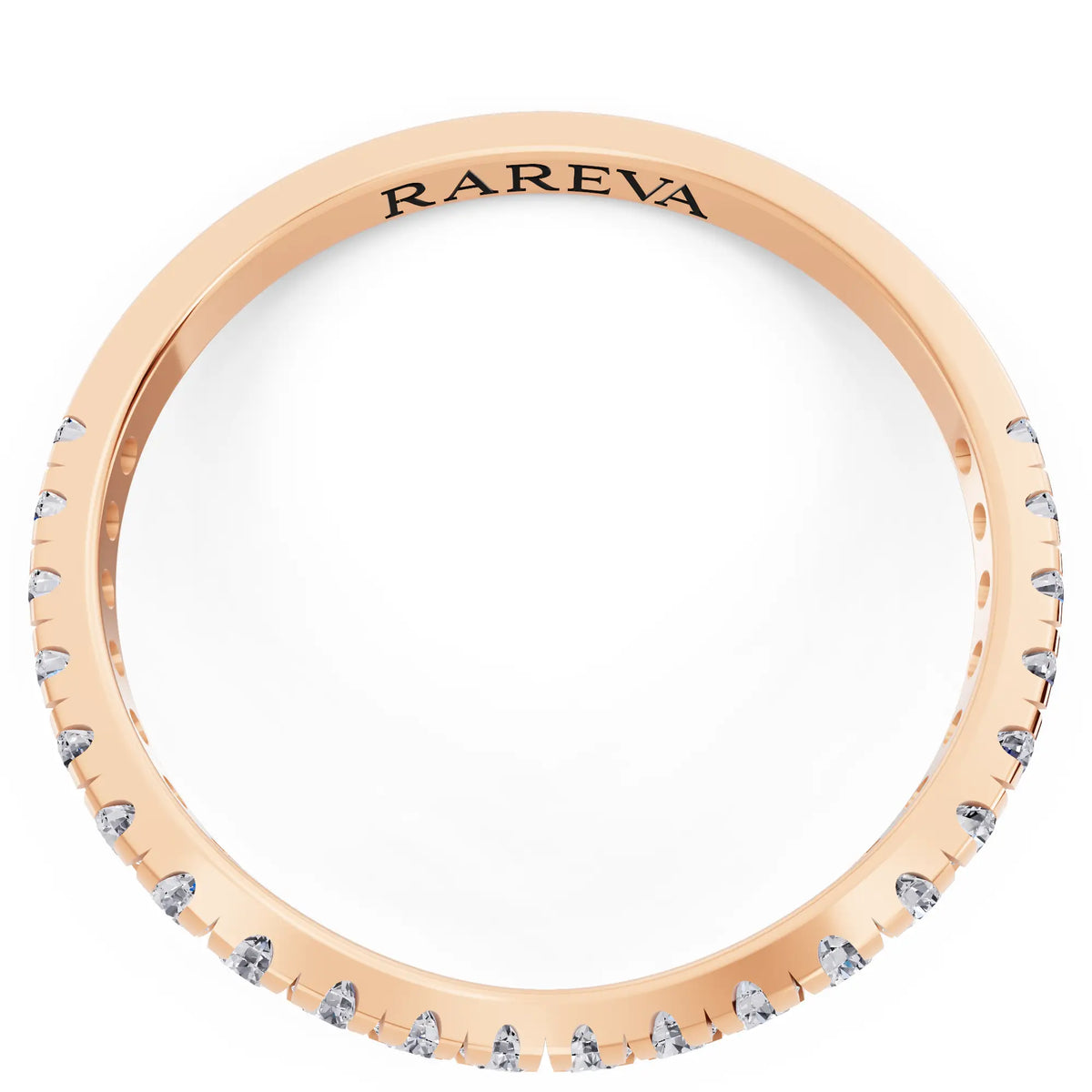 14K Rose Gold Round Cut Diamond Crescent Curved Band - 1.6mm - Top