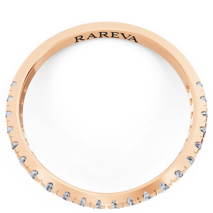14K Rose Gold Round Cut Diamond Crescent Curved Band - 1.6mm - Top