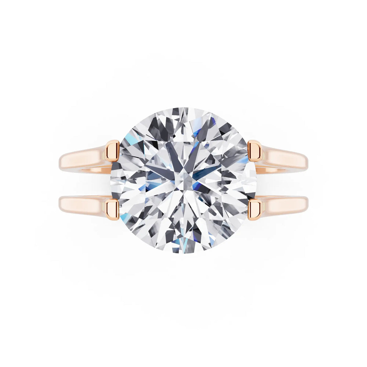 18 KT Rose Gold Round Cut Diamond Solitaire Ring with Open Split Band - Top down