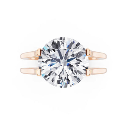 18 KT Rose Gold Round Cut Diamond Solitaire Ring with Open Split Band - Top down