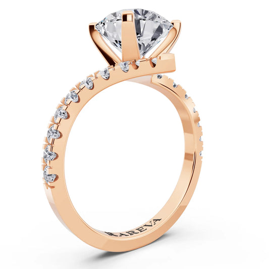 14 KT Rose Gold Round Cut Diamond Solitaire Ring with Pave Band and Accents - Top view