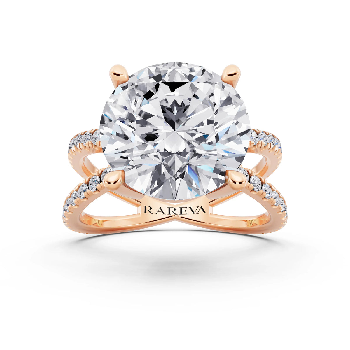 14 KT Rose Gold Round Cut Diamond Ring with Twisted Split Shank - front view