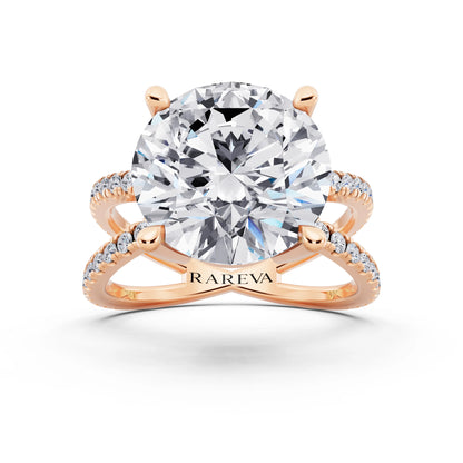 14 KT Rose Gold Round Cut Diamond Ring with Twisted Split Shank - front view