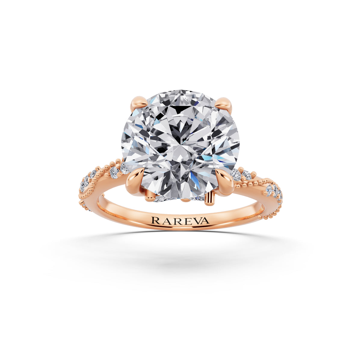 14 KT Rose Gold Round Cut Diamond Ring with Marquise Accent - front view