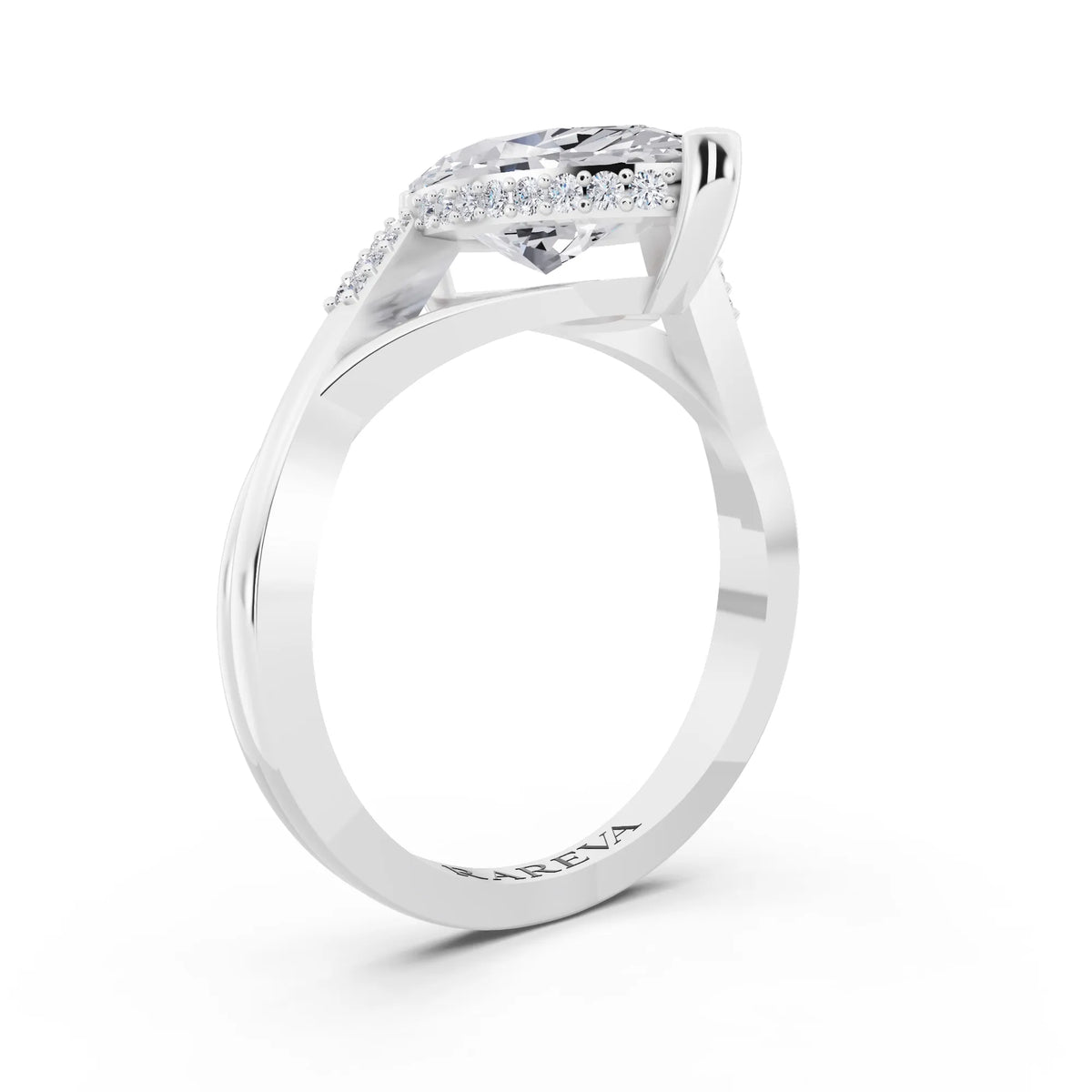 Platinum Marquise Cut Diamond Split Shank Engagement Ring with Hidden Halo - top view