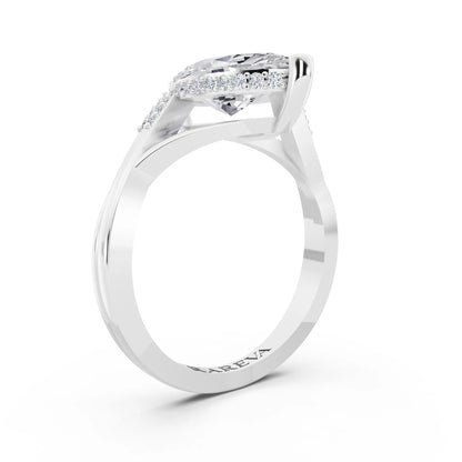 Platinum Marquise Cut Diamond Split Shank Engagement Ring with Hidden Halo - top view