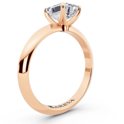 14 KT Rose Gold Emerald Cut Diamond Classic Solitaire Ring - top view