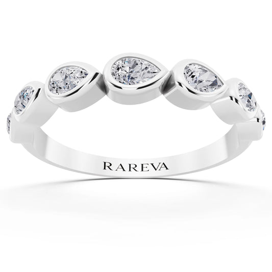 Platinum Seven Stone Pear Cut Bezel Set Diamond Half Eternity Wedding Band - 2mm - Front