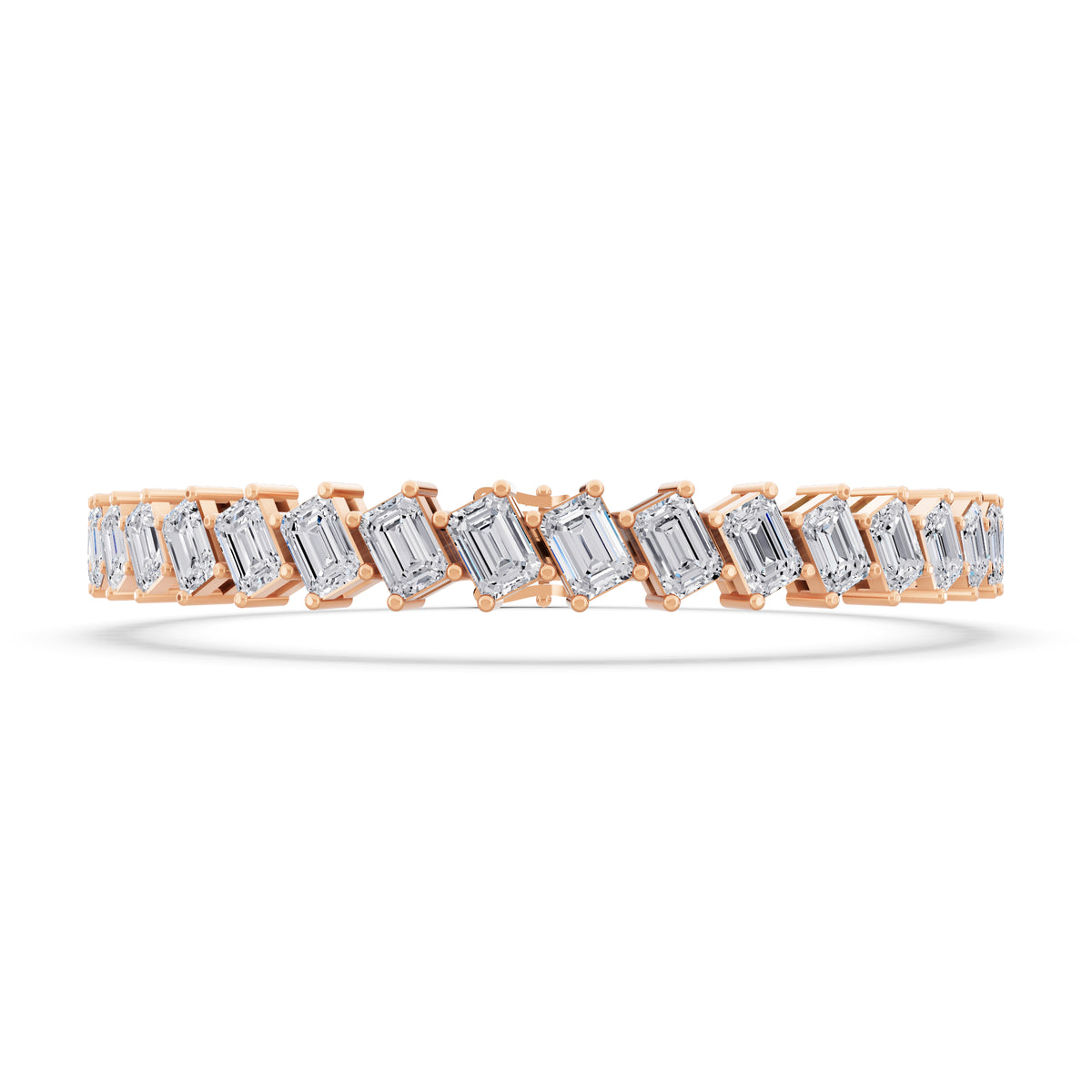 14K Rose Gold Angled Emerald Cut Diamond Tennis Bracelet - Front