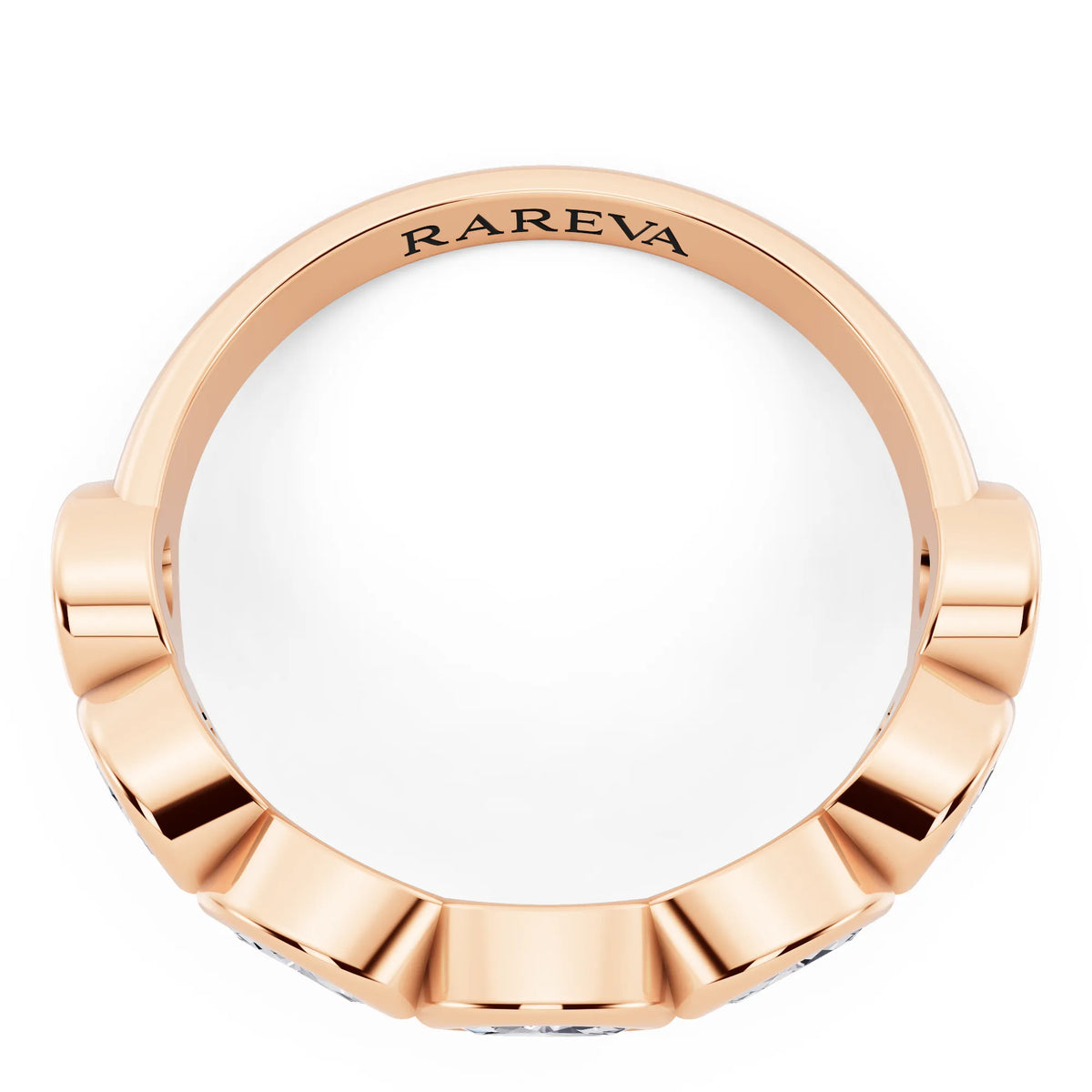 10K Rose Gold Seven Stone Marquise Cut Bezel Set Diamond Half Eternity Wedding Band - 2mm - Top