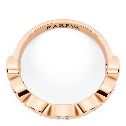 10K Rose Gold Seven Stone Marquise Cut Bezel Set Diamond Half Eternity Wedding Band - 2mm - Top