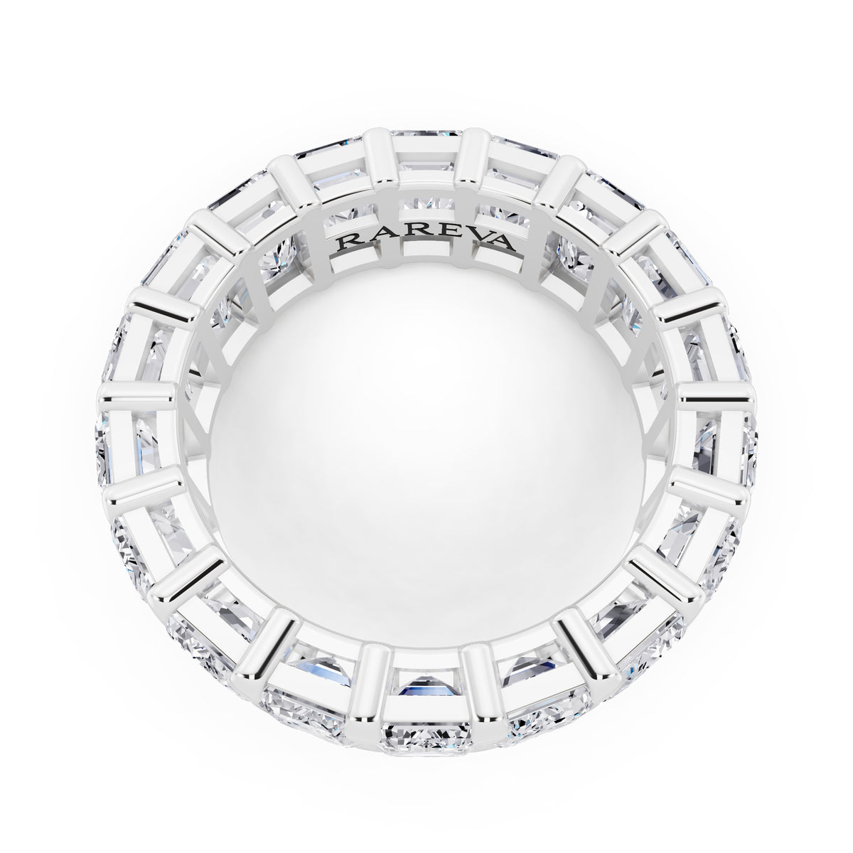 Platinum Emerald Cut Diamond Eternity Band - 5.3mm - 6.00ctw - Top