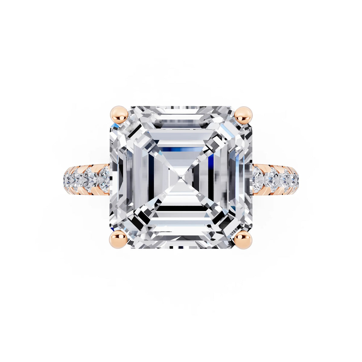 18 KT Rose Gold Asscher Cut Diamond Ring with Hidden Halo - top angle