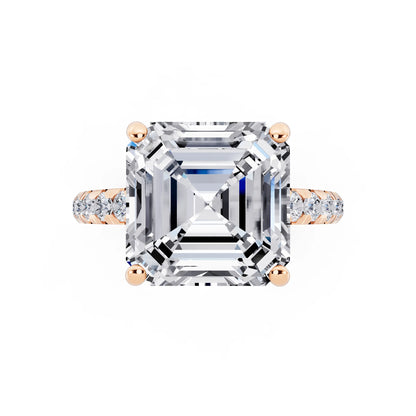 18 KT Rose Gold Asscher Cut Diamond Ring with Hidden Halo - top angle