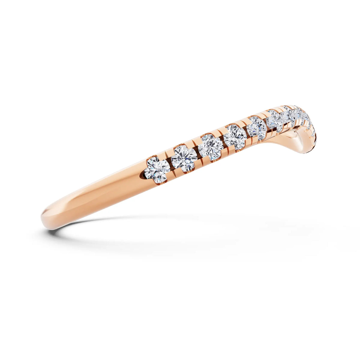 10K Rose Gold Round Cut Diamond Contour Curved Band - 1.5mm - Side
