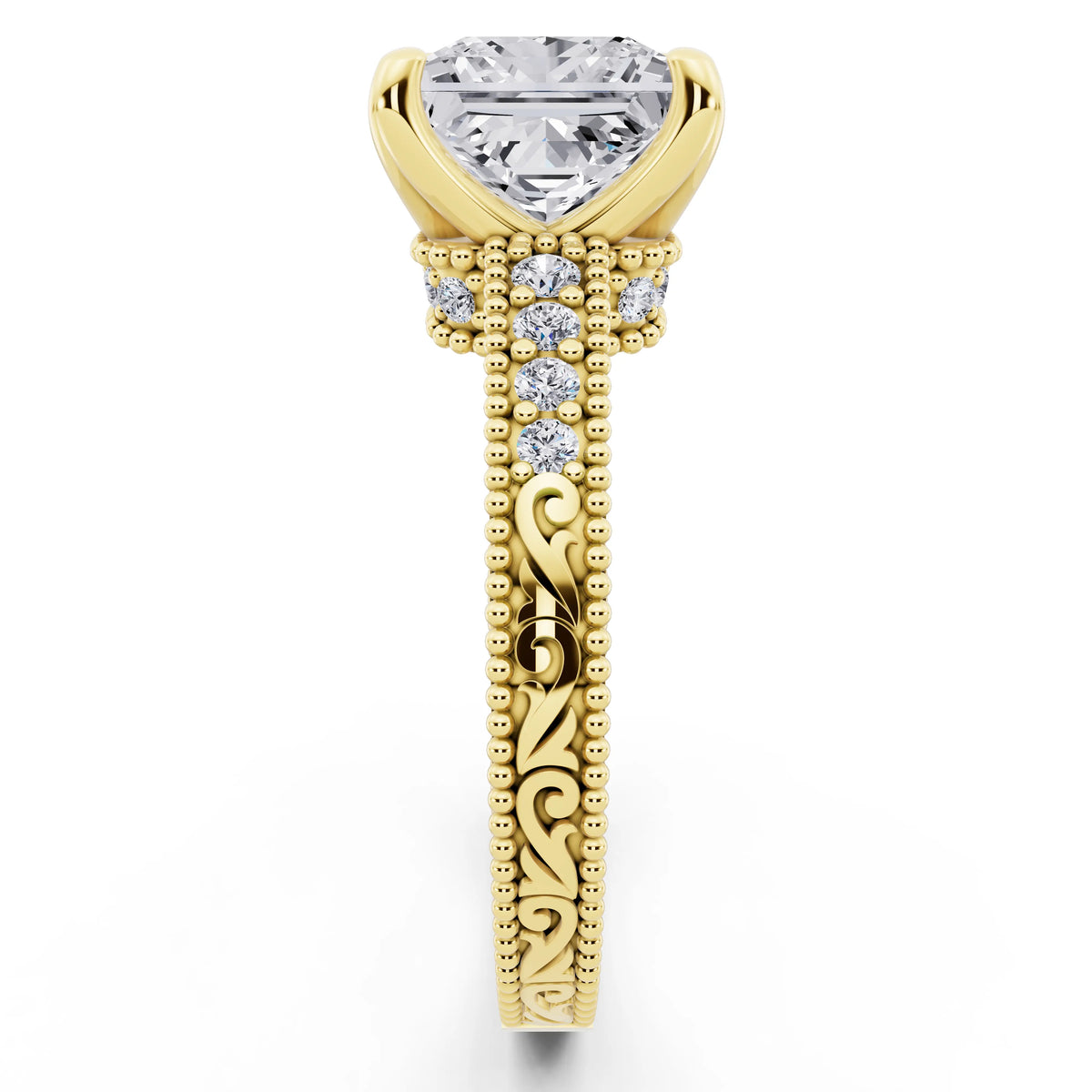 14 KT Yellow Gold Princess Cut Diamond Vintage - side view