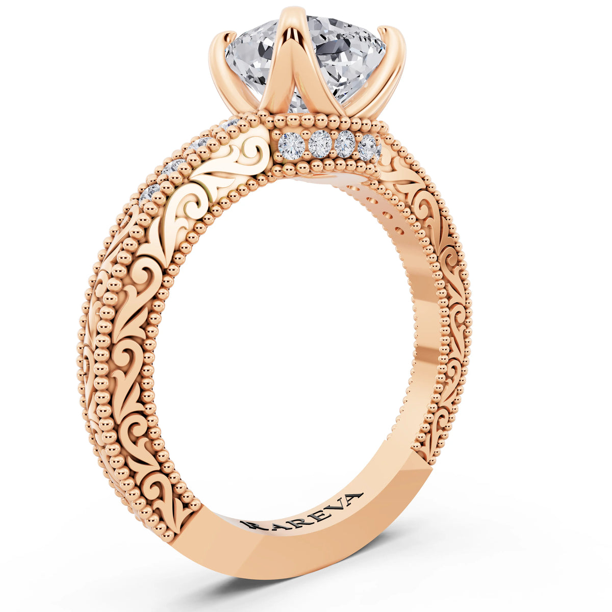 14 KT Rose Gold Cushion Cut Diamond Vintage - top view