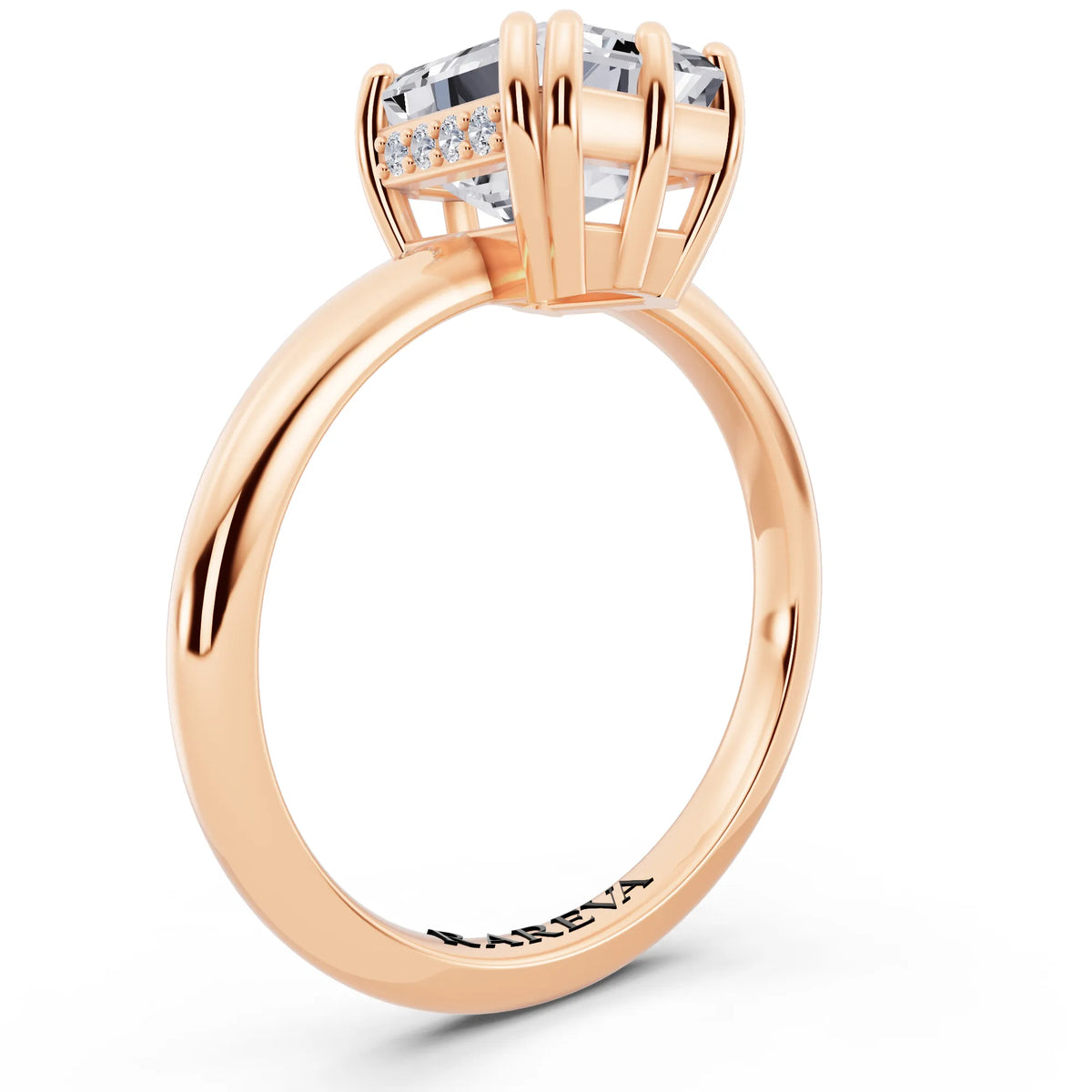 14 KT Rose Gold Emerald Cut Diamond Solitaire Ring with Hidden Accent Basket - top view