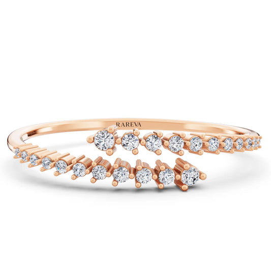 10K Rose Gold Round Cut Diamond Bypass Bangle Bracelet - Main