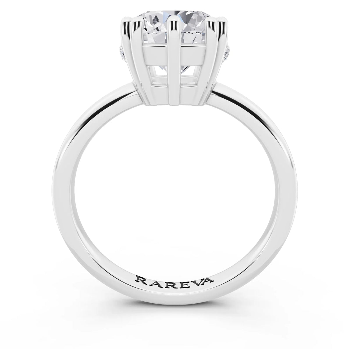 Platinum Round Cut Diamond Solitaire Ring with Hidden Accent Basket - through finger