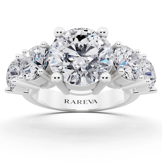 Platinum Round Cut Diamond Five Stone Ring with Channel Set Band - Front