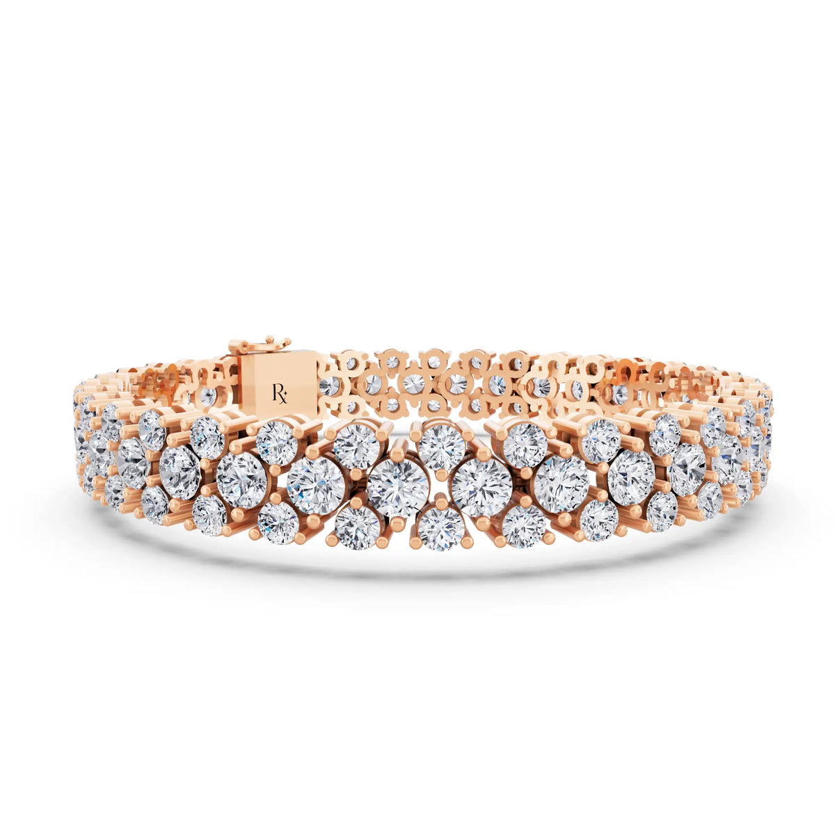 14K Rose Gold Multi Row Round Cut Diamond Tennis Bracelet - Top1