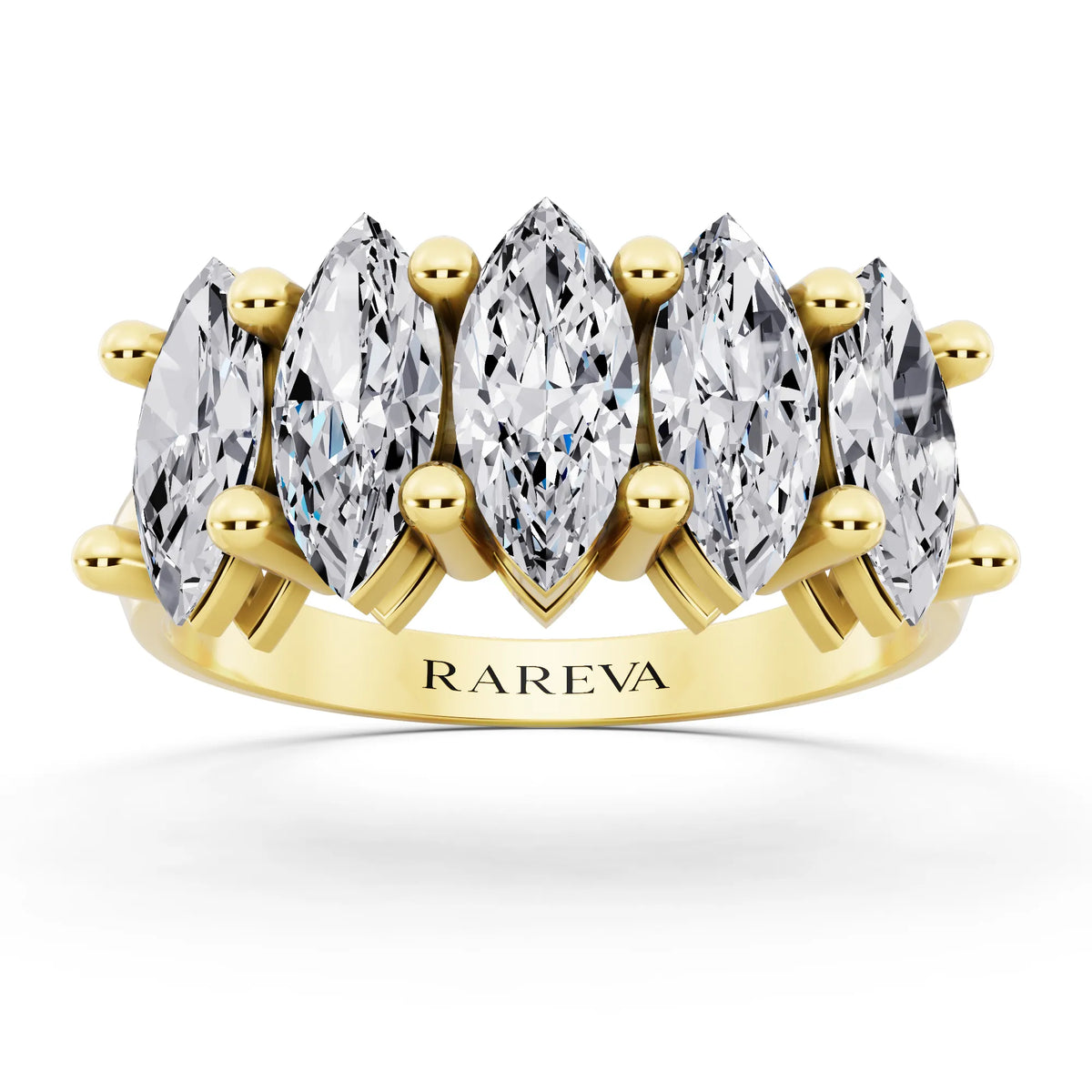 14K Yellow Gold Five Stone Marquise Cut Diamond Half Eternity Wedding Band - 2.7mm - Front