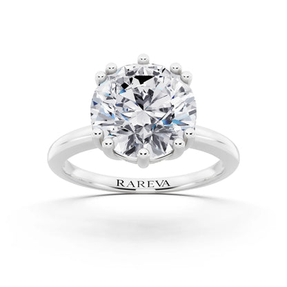 Platinum Round Cut Diamond Solitaire Ring with Hidden Accent Basket - front view