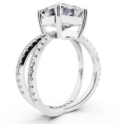 Platinum Asscher Cut Diamond Ring with Twisted Split Shank - top view