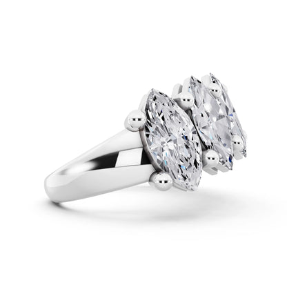 Silver Seven Stone Marquise Cut Diamond Half Eternity Wedding Band - 3mm - Side