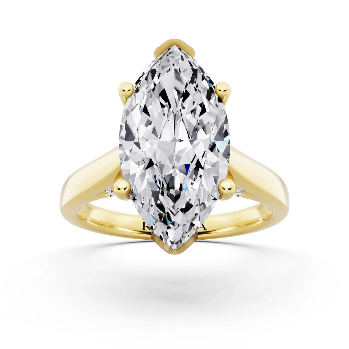 18 KT Yellow Gold Marquise Cut Diamond Solitaire Ring with Hidden Accent - front view
