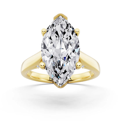 18 KT Yellow Gold Marquise Cut Diamond Solitaire Ring with Hidden Accent - front view