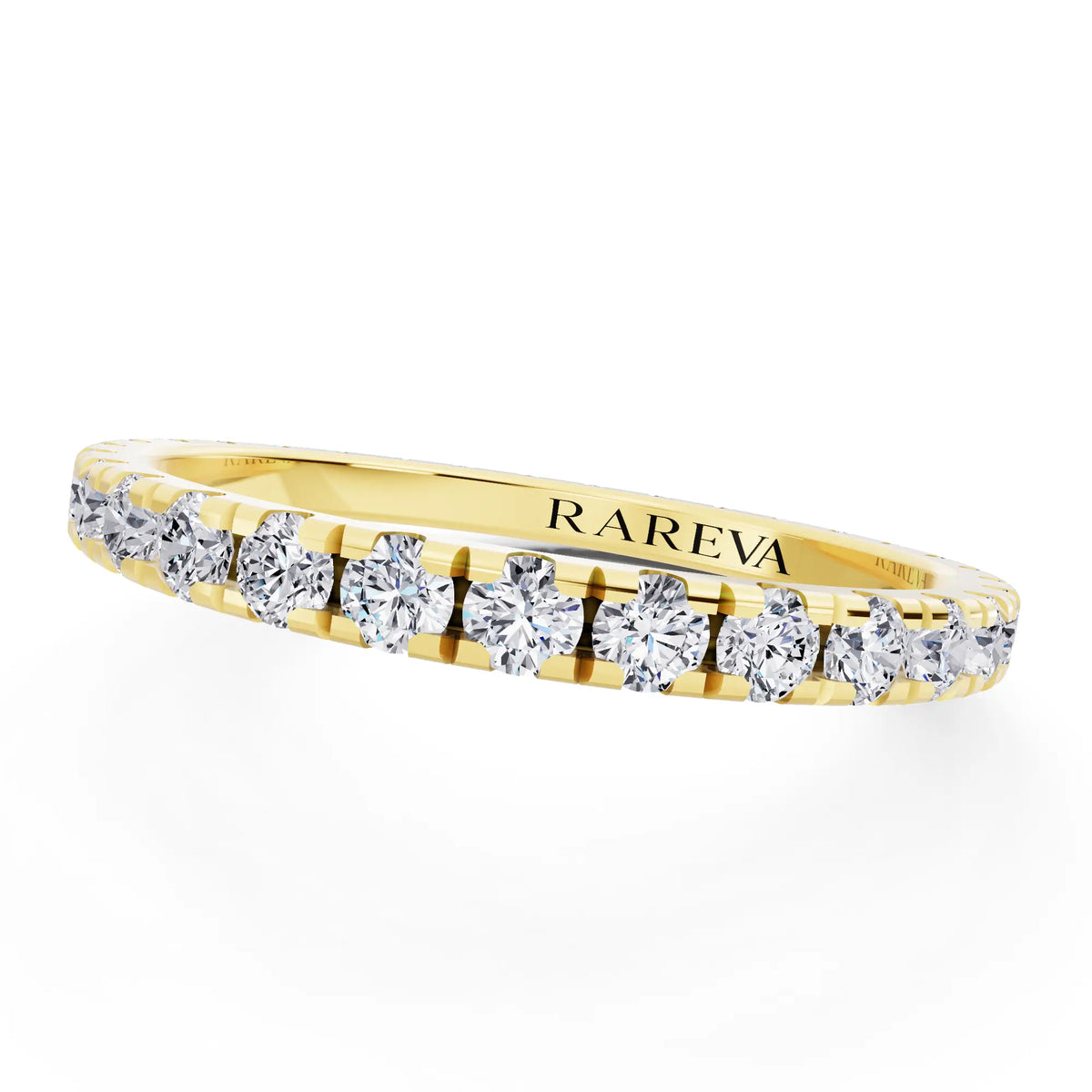 14K Yellow Gold Round Cut Diamond Classic Eternity Band - 1.8mm - Close up