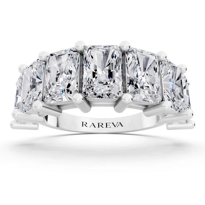 10K White Gold Seven Stone Radiant Cut Diamond Half Eternity Wedding Band - 2.6mm - Front