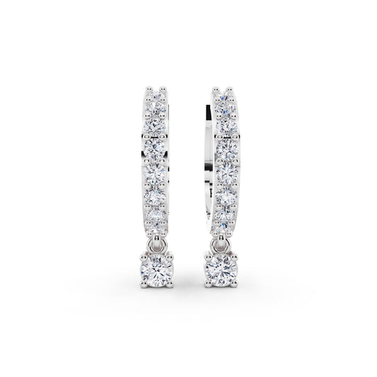 Platinum Diamond Pave Hoop Earrings with Charm Drop - front